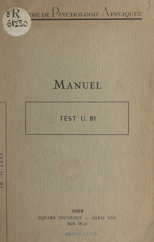 Couverture ebook de Manuel d'application: Test U. 81, de Andre Vidal, Francoise Guerin