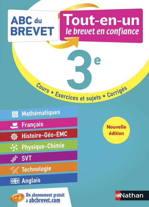 Couverture ebook de ABC du Brevet Tout en un 3e - Toutes les matières de Troisième pour le Brevet 2024 - Mathématiques, Français, Histoire-Géographie-EMC, Physique-Chimie, SVT, Technologie, Anglais, de Collectif