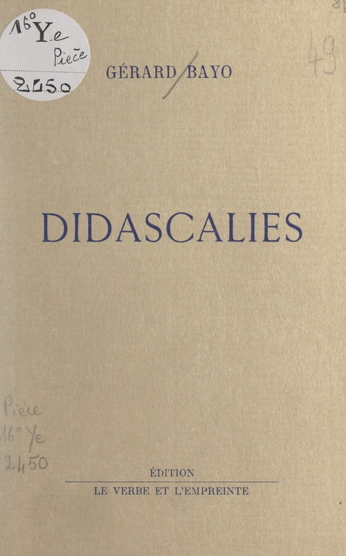 Couverture ebook de Didascalies, de Gerard Bayo