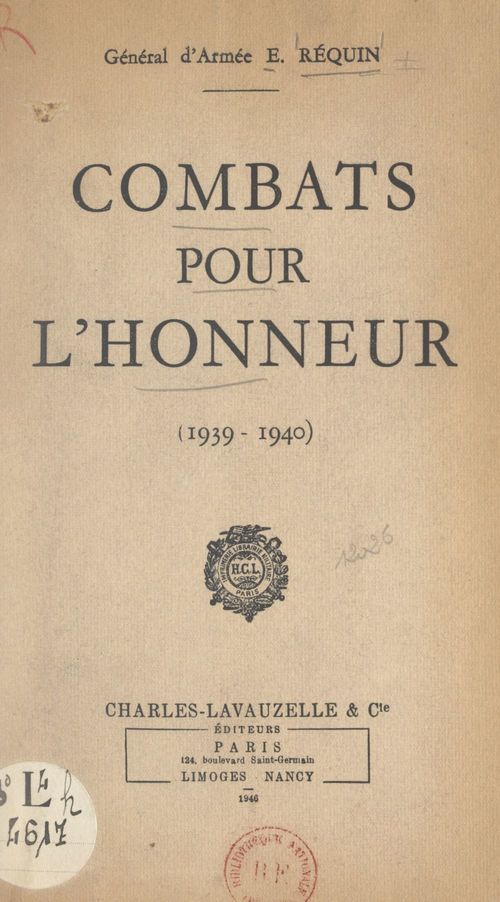 Couverture ebook de Combats pour l'honneur (1939-1940), de Edouard Requin