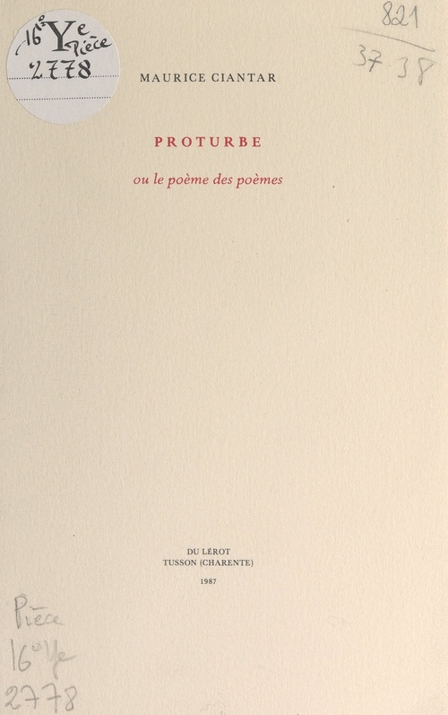 Couverture ebook de Proturbe, de Maurice Ciantar