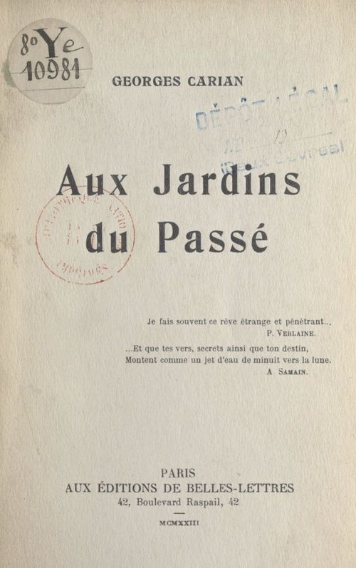 Couverture ebook de Aux jardins du passé, de Georges Carian