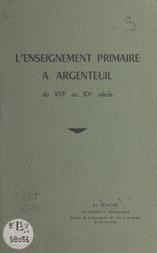 ebook cover of L'enseignement primaire à Argenteuil, by Edmond Rethore