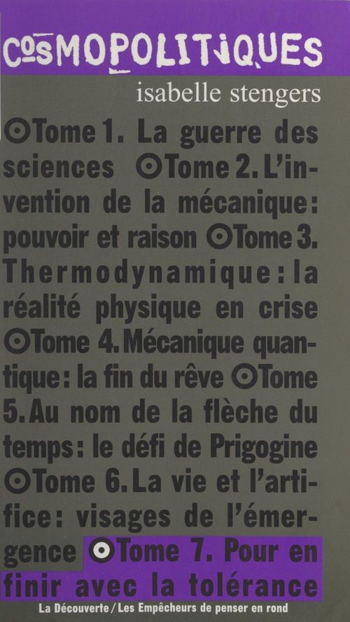Couverture ebook de Cosmopolitiques (7). Pour en finir avec la tolérance, de Isabelle Stengers