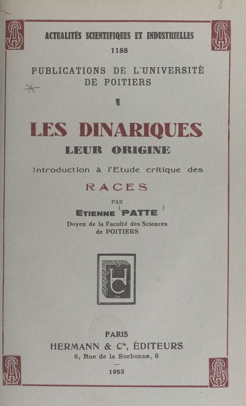 Couverture ebook de Les dinariques : leur origine, de Etienne Patte