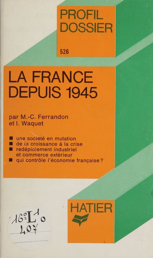 ebook cover of La France depuis 1945, by Xxx