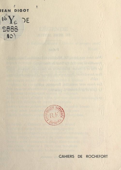 Couverture ebook de Légende, de Jean Digot