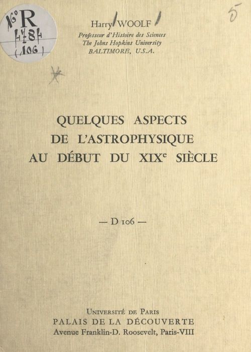 ebook cover of Quelques aspects de l'astrophysique au début du XIXe siècle, by Harry Woolf