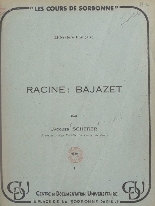 ebook cover of Racine : Bajazet, by Jacques Scherer