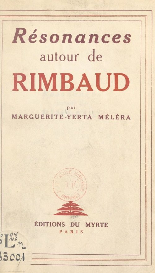 Couverture ebook de Résonances autour de Rimbaud, de Marguerite-Yerta Melera
