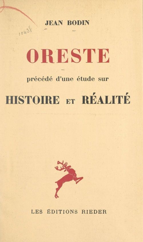 ebook cover of Oreste, by Jean Bodin