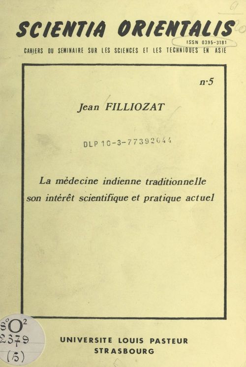 Couverture ebook de La médecine indienne traditionnelle, son intérêt scientifique et pratique actuel, de Jean Filliozat