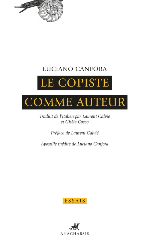 ebook cover of Le copiste comme auteur, by Luciano Canfora, Laurent Calvie