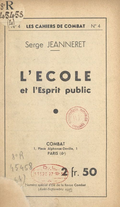 Couverture ebook de L'École et l'esprit public, de Serge Jeanneret