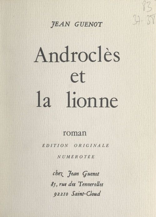 Couverture ebook de Androclès et la lionne, de Jean Guénot