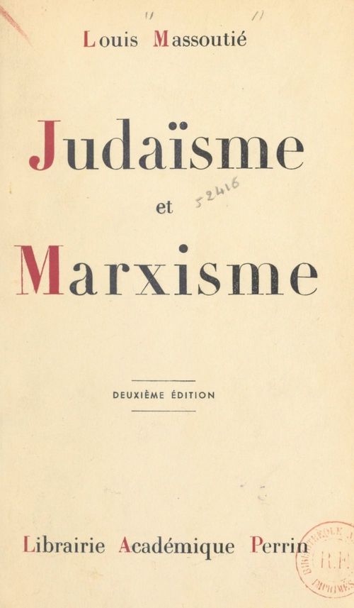 Couverture ebook de Judaïsme et marxisme, de Louis Massoutie