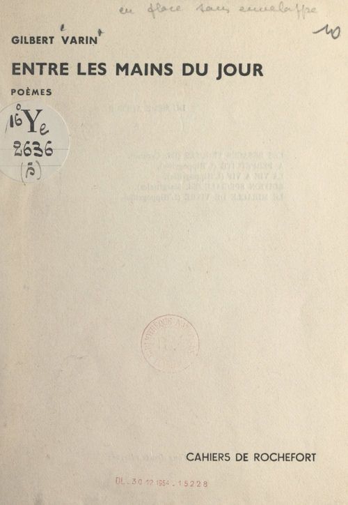 Couverture ebook de Entre les mains du jour, de Gilbert Varin