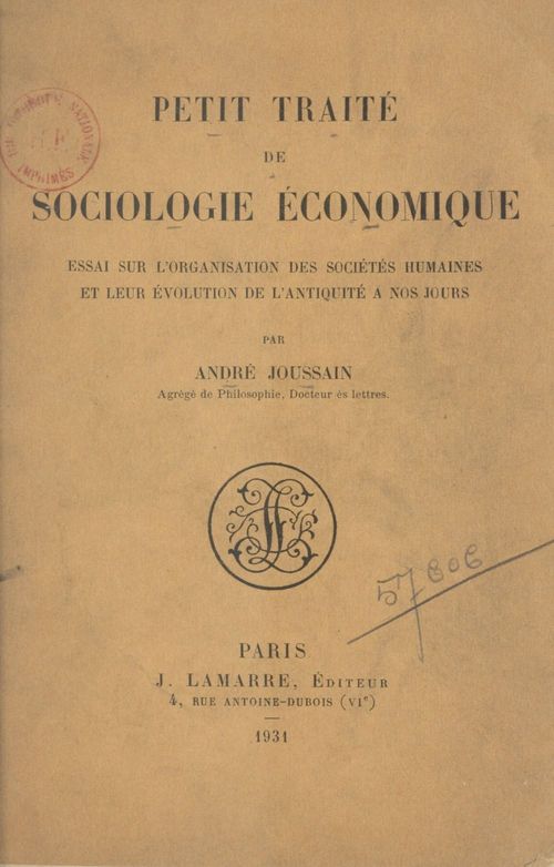 ebook cover of Petit traité de sociologie économique, by Andre Joussain