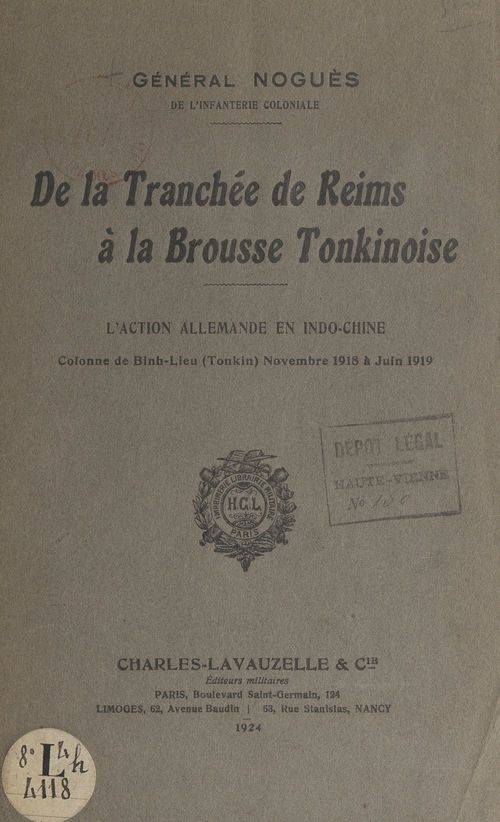 Couverture ebook de De la tranchée de Reims à la brousse tonkinoise, de Charles Nogues