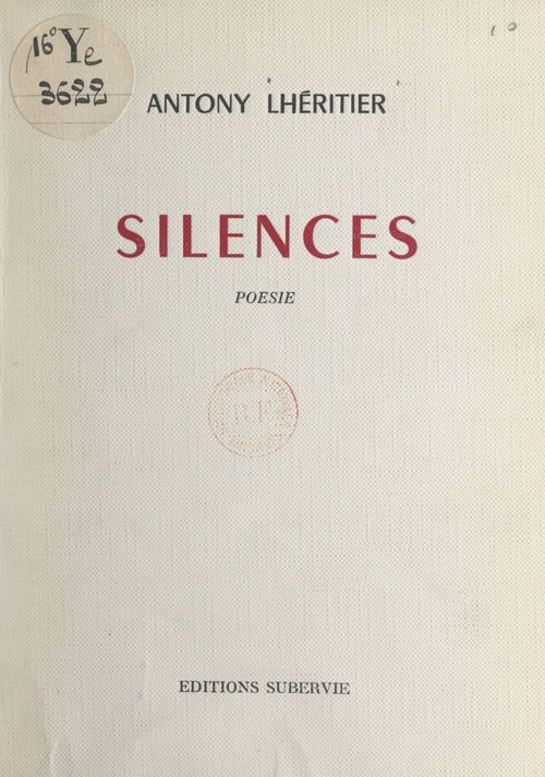 Couverture ebook de Silences, de Antony Lheritier
