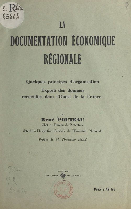 Couverture ebook de La documentation économique régionale, de Rene Pouteau