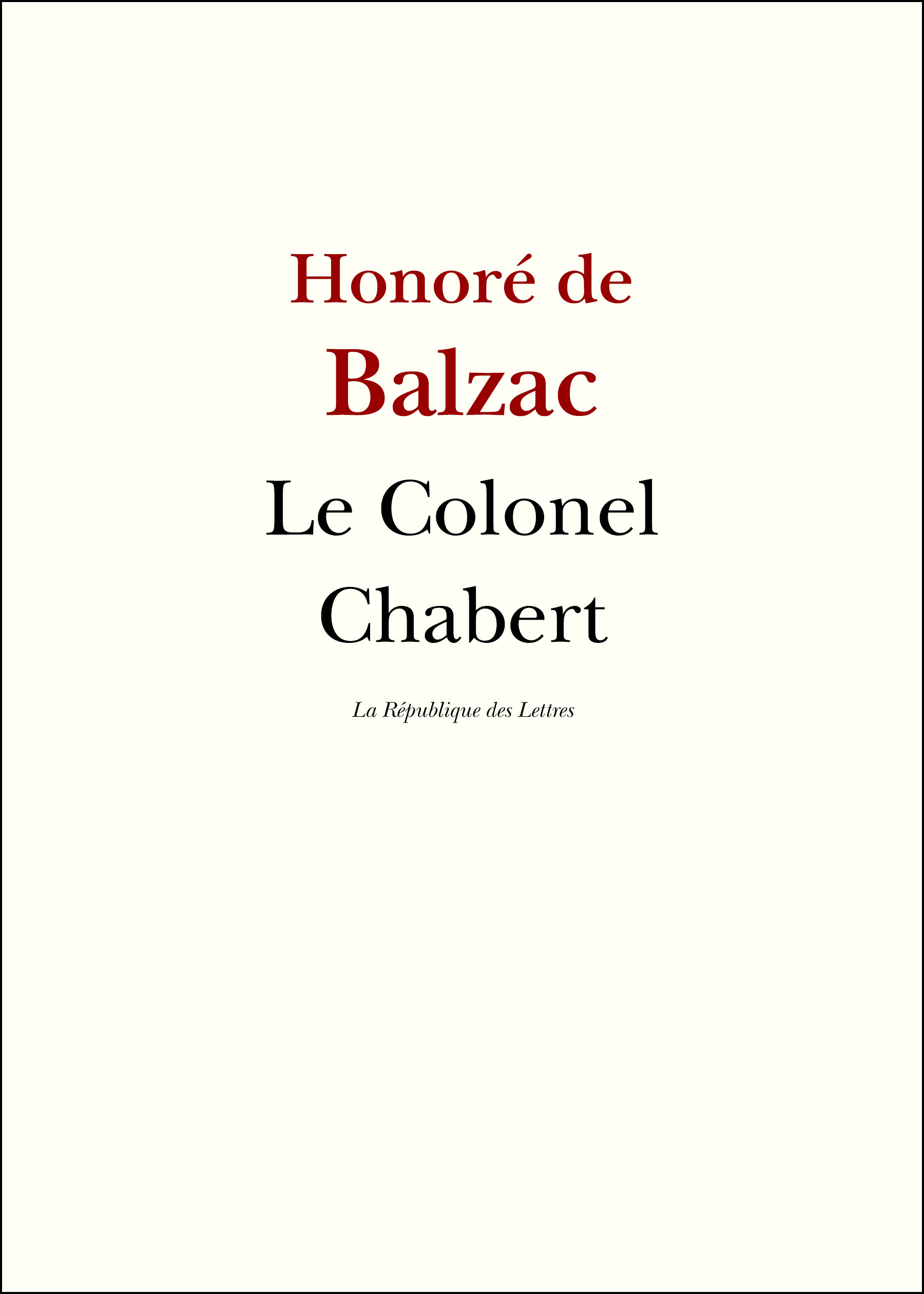 Couverture ebook de Le Colonel Chabert, de Honoré de Balzac