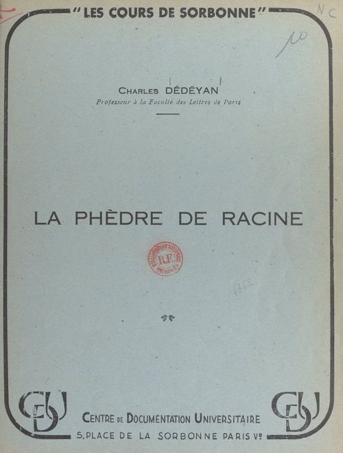 Couverture ebook de La Phèdre de racine, de Charles Dedeyan