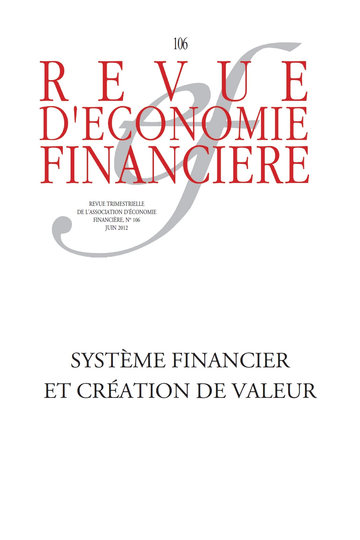 Couverture ebook de Système financier et création de valeur, de Revue D'Economie Financiere