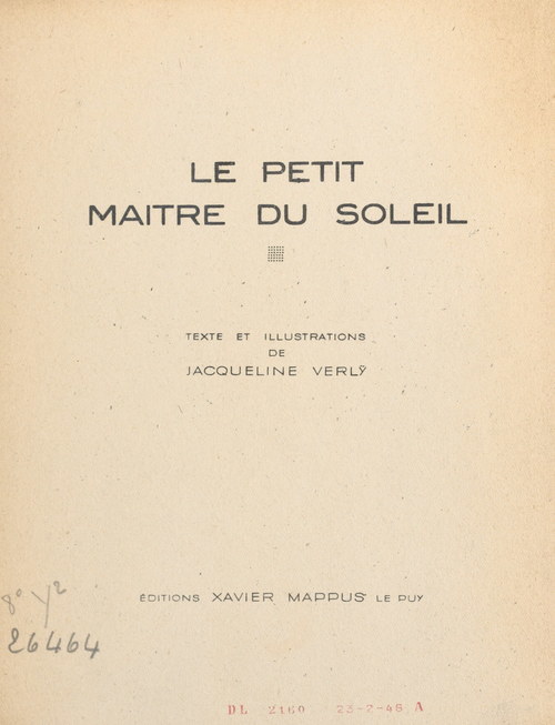 ebook cover of Le petit maître du soleil, by Jacqueline Verly
