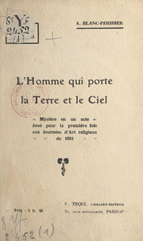 ebook cover of L'homme qui porte la Terre et le Ciel, by Adrienne Blanc-Peridier