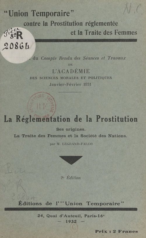 Couverture ebook de La réglementation de la prostitution : ses origines, la traite des femmes et la Société des Nations, de Marcelle Legrand-Falco
