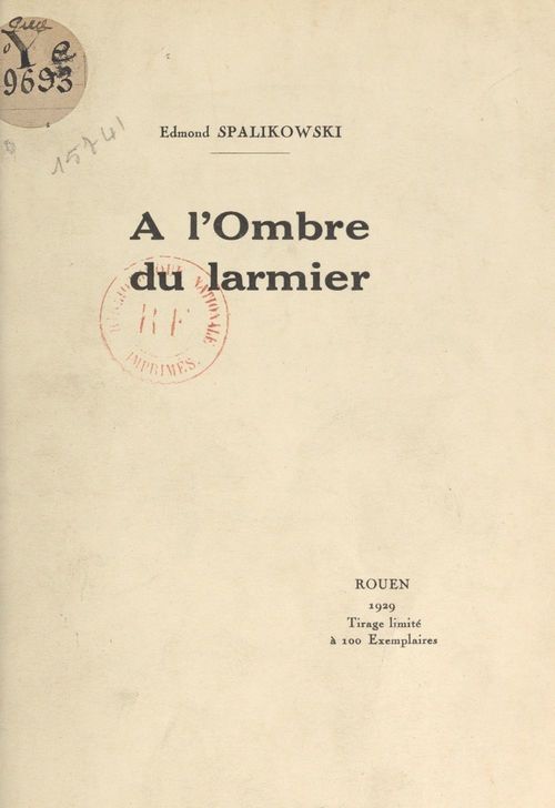 Couverture ebook de À l'ombre du larmier, de Edmond Spalikowski