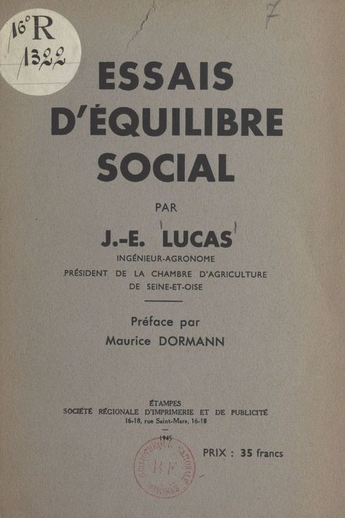 Couverture ebook de Essais d'équilibre social, de J.-E. Lucas