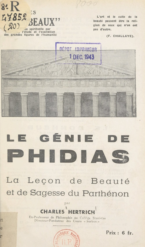 Couverture ebook de Le génie de Phidias, de Charles Hertrich