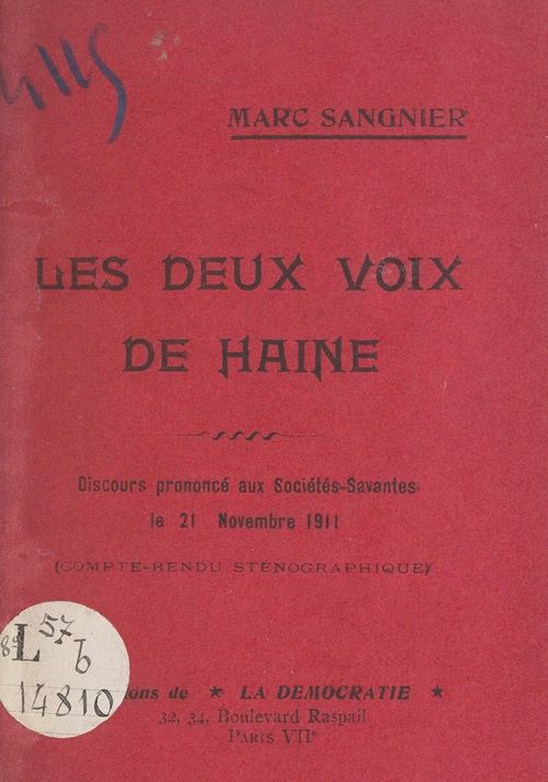 ebook cover of Les deux voix de haine contre la paix religieuse, contre la dignité du prolétariat, by Marc Sangnier