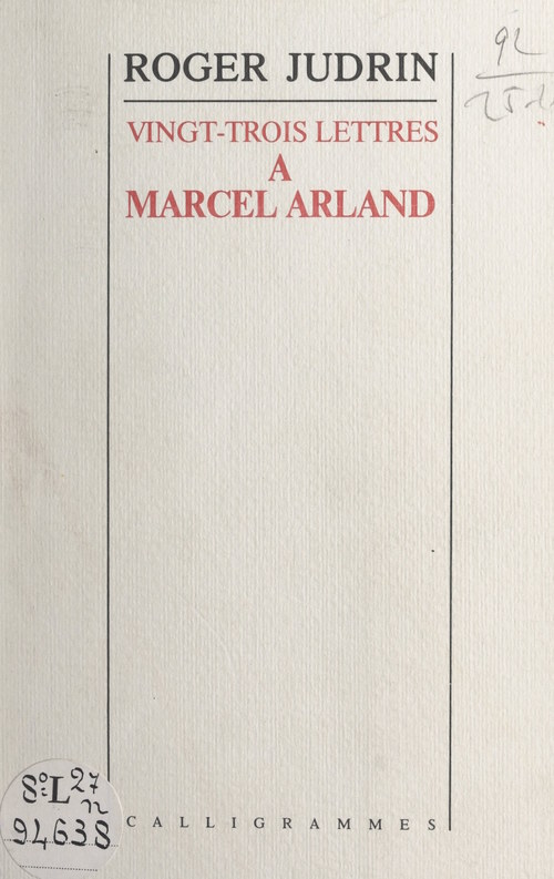 Couverture ebook de Vingt-trois lettres de Roger Judrin à Marcel Arland, de Roger Judrin