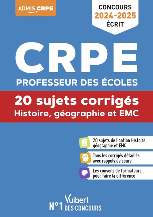 ebook cover of Histoire Géographie EMC - CRPE 2024-2025 - 20 sujets corrigés - Annales 2023 incluses, by Sylvie Considère, André Janson, Marc Loison, Bernard Malczyk