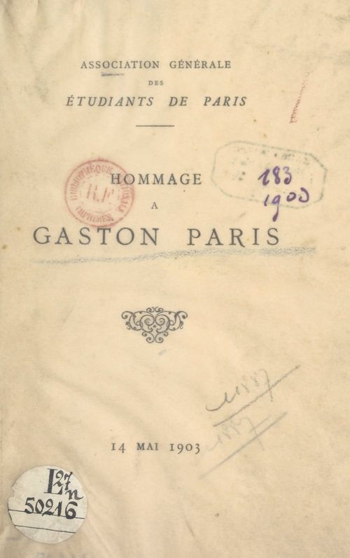 Couverture ebook de Hommage à Gaston Paris, 14 mai 1903, de Association Des Etudiants De Paris, Louis Havet, Mario Roques, Sully prudhomme