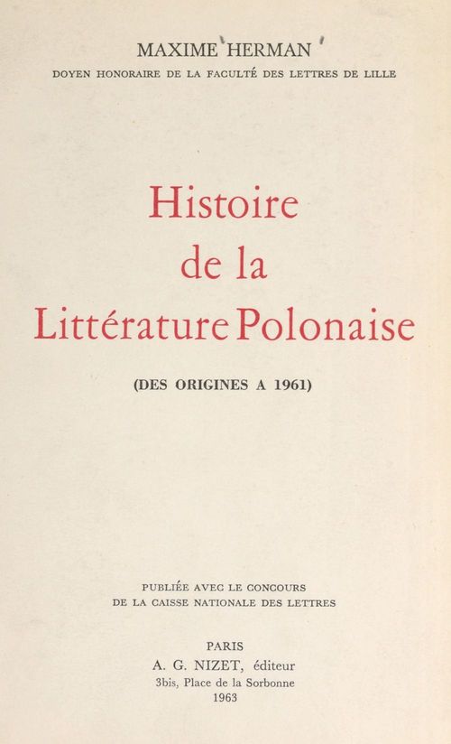Couverture ebook de Histoire de la littérature polonaise, de Maxime Herman