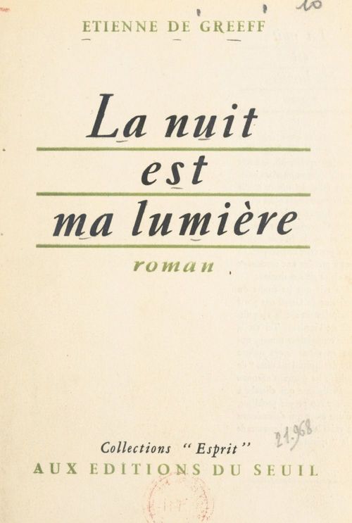 ebook cover of La nuit est ma lumière, by Etienne de Greeff