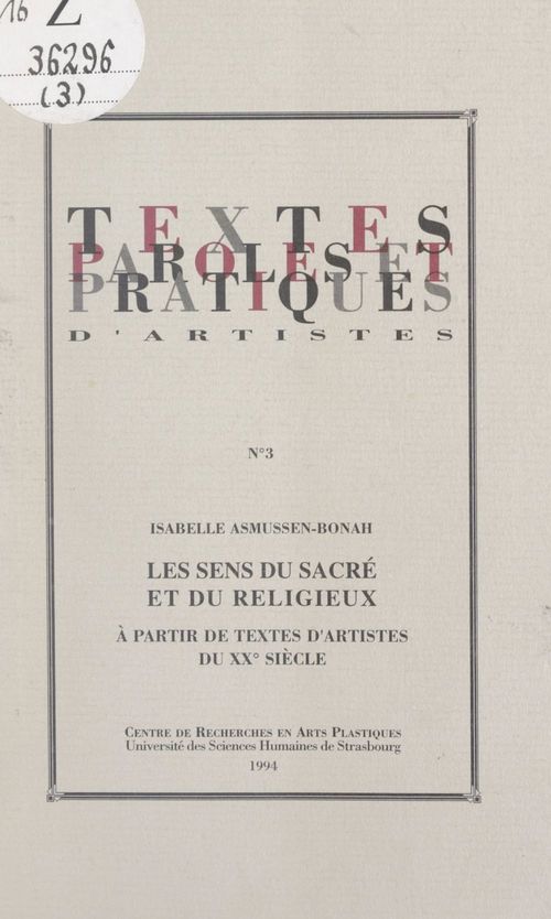 Couverture ebook de Les sens du sacré et du religieux, à partir de textes d'artistes du XXe siècle, de Isabelle Asmussen-Bonah