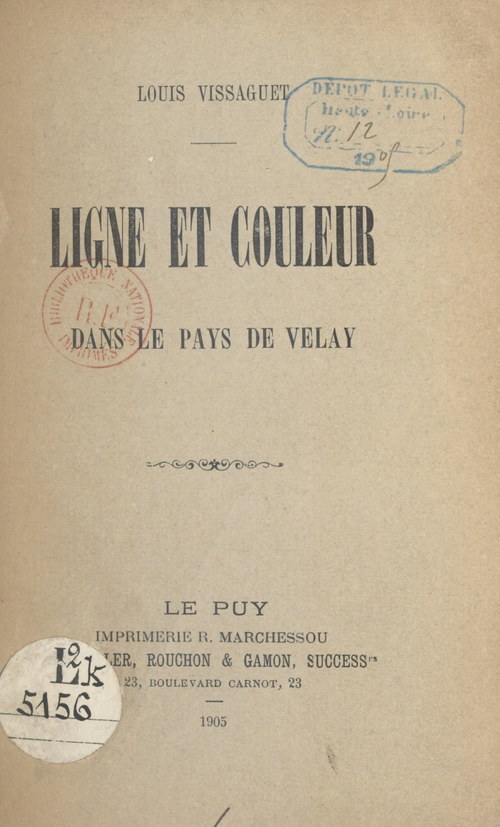 Couverture ebook de Ligne et couleur dans le pays de Velay, de Louis Vissaguet