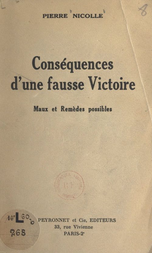 ebook cover of Conséquences d'une fausse victoire, by Pierre Nicolle