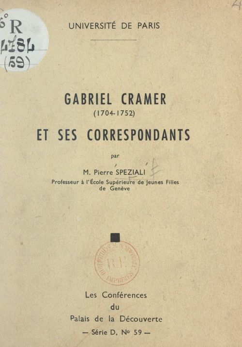 ebook cover of Gabriel Cramer, 1704-1752, et ses correspondants, by Pierre Speziali