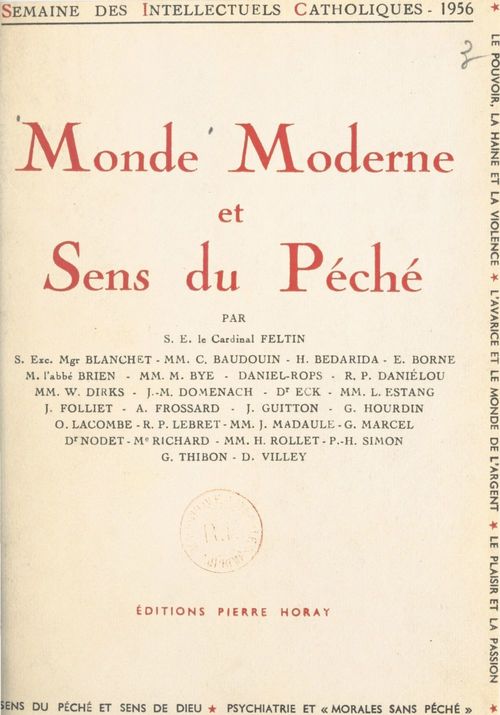 Couverture ebook de Monde moderne et sens du péché, de Blanchet, Charles Baudouin, Henri Bedarida