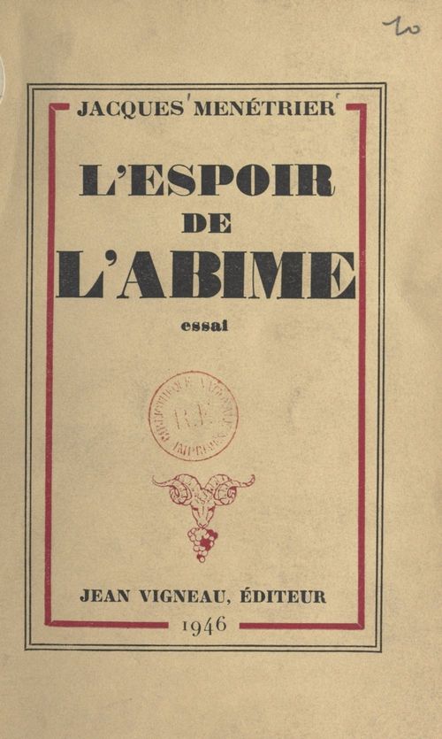 Couverture ebook de L'espoir de l'abîme, de Jacques Menetrier
