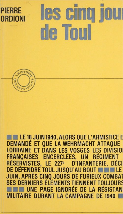 Couverture ebook de Les cinq jours de Toul, de Pierre Ordioni