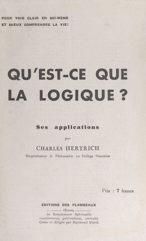 Couverture ebook de Qu'est-ce que la logique ?, de Charles Hertrich