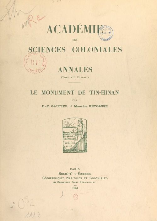 Couverture ebook de Le monument de Tin-Hinan, de Emile-Felix Gautier, Maurice Reygasse