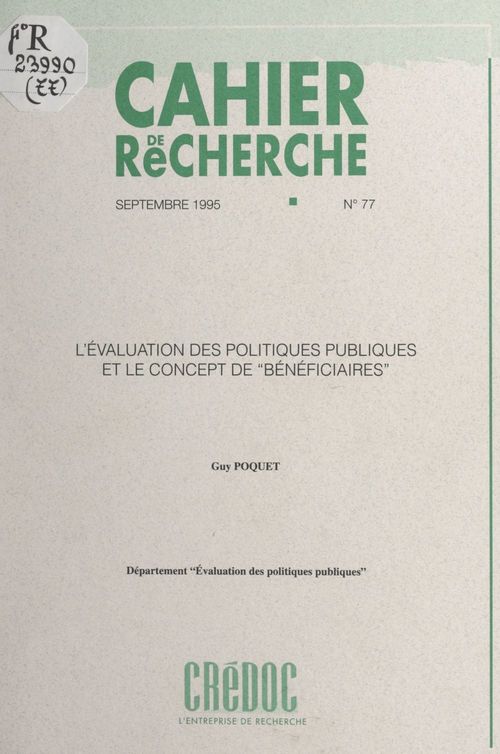 Couverture ebook de L'évaluation des politiques publiques et le concept de bénéficiaires, de Departement Evaluation Des Politiques Pu, Guy Poquet